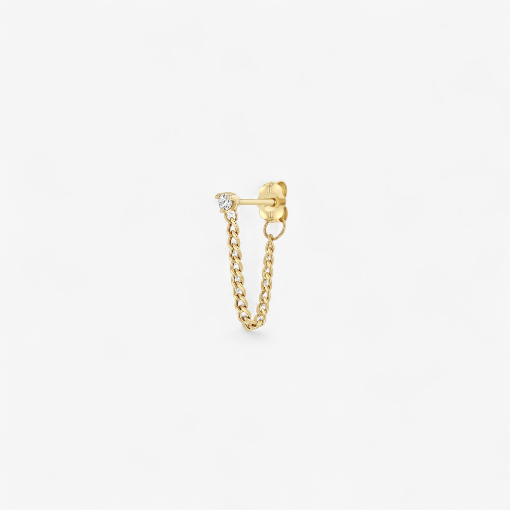 Petite Diamond Stud Earring with Curb Chain