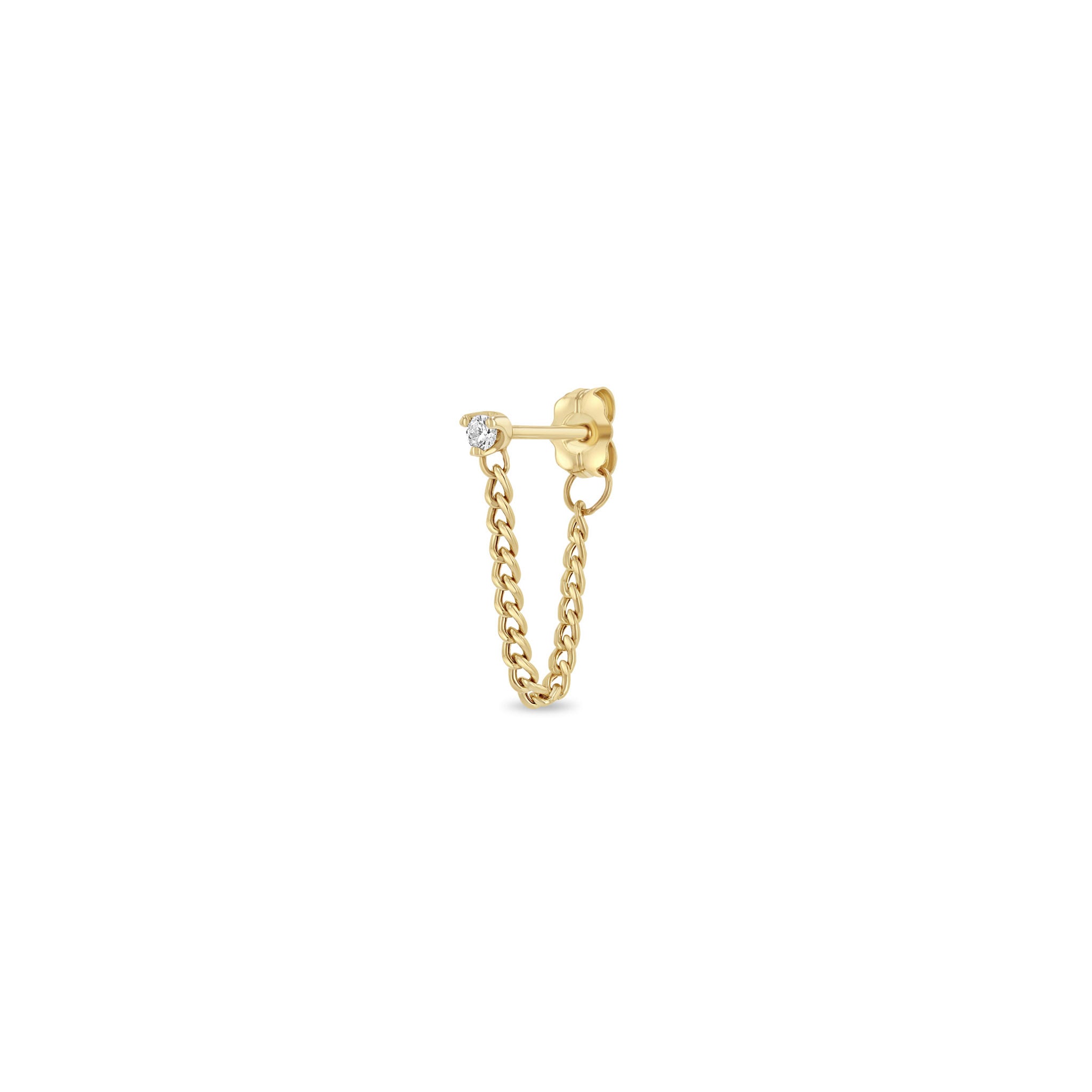 Petite Diamond Stud Earring with Curb Chain