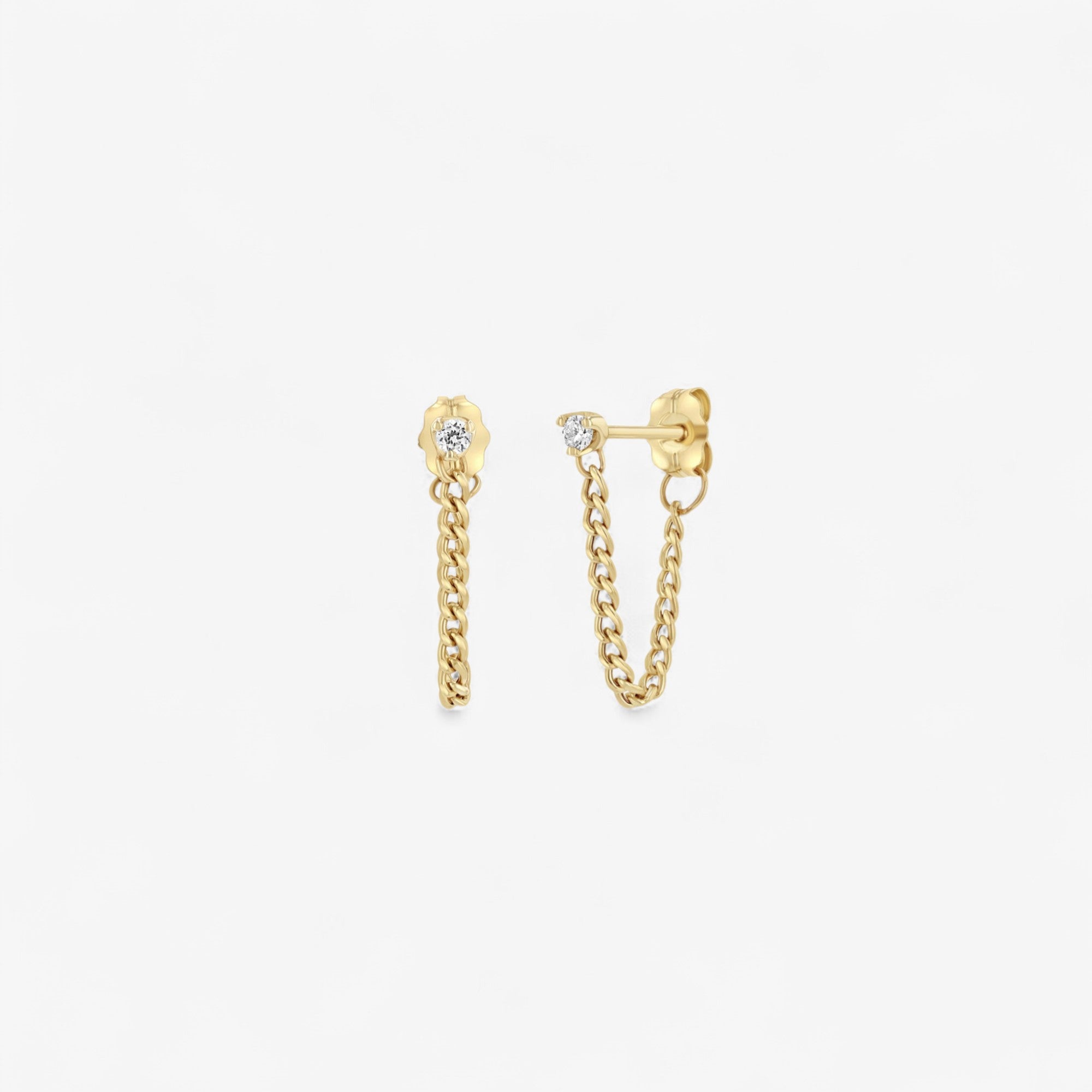 Petite Diamond Stud Earring with Curb Chain