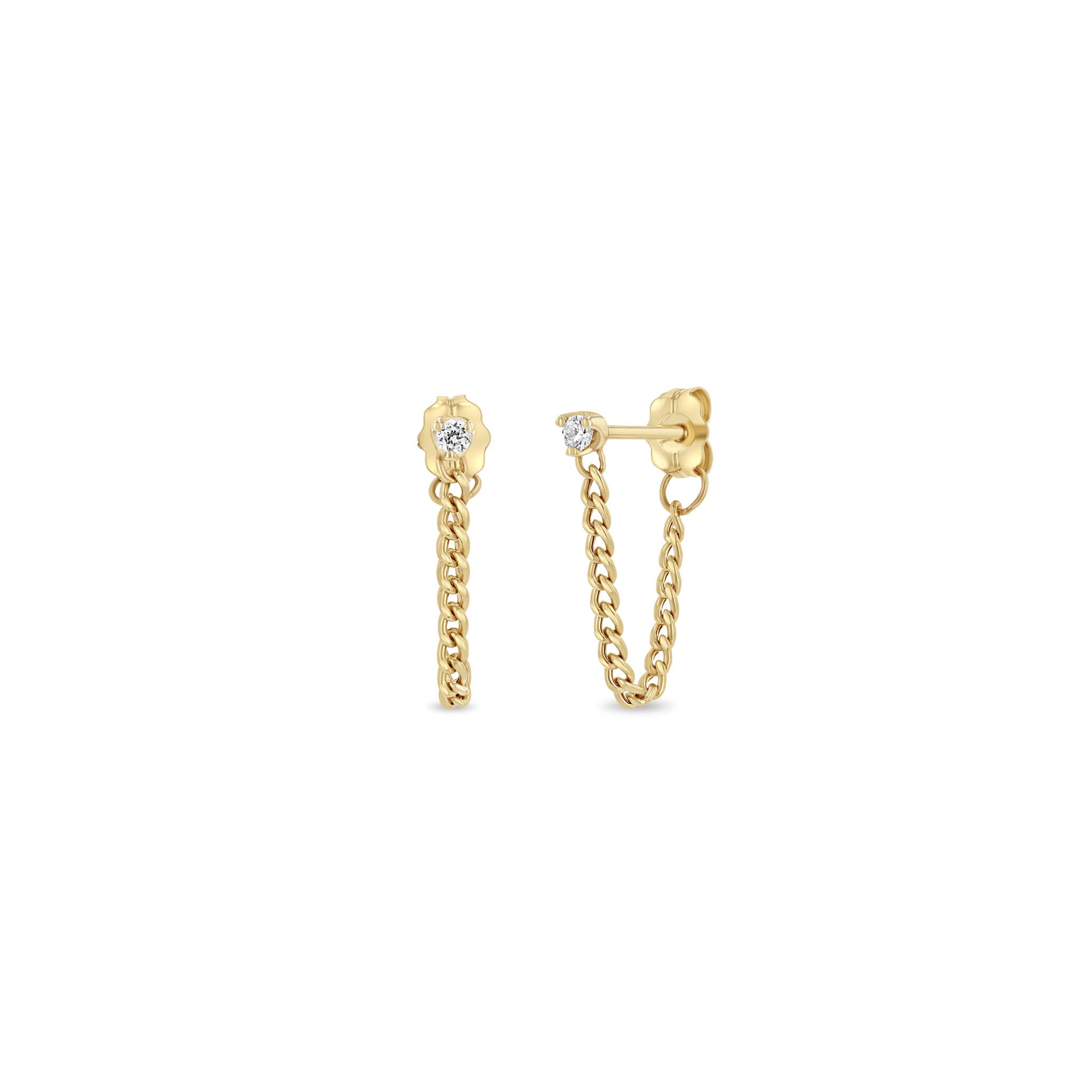 Petite Diamond Stud Earring with Curb Chain