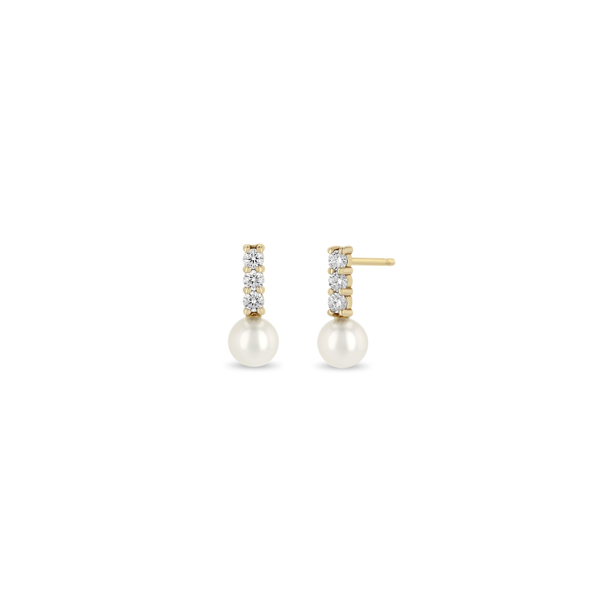 Diamond Bar Earrings with Freshwater Cultured Pearl Drops