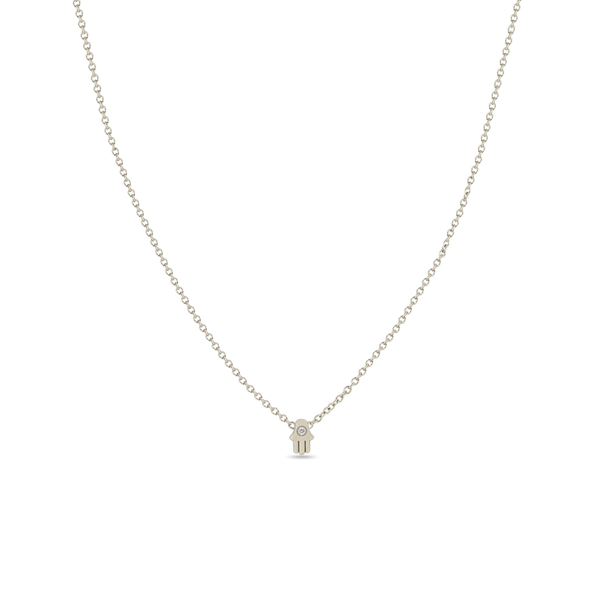 Itty Bitty Hamsa Necklace with Single Diamond
