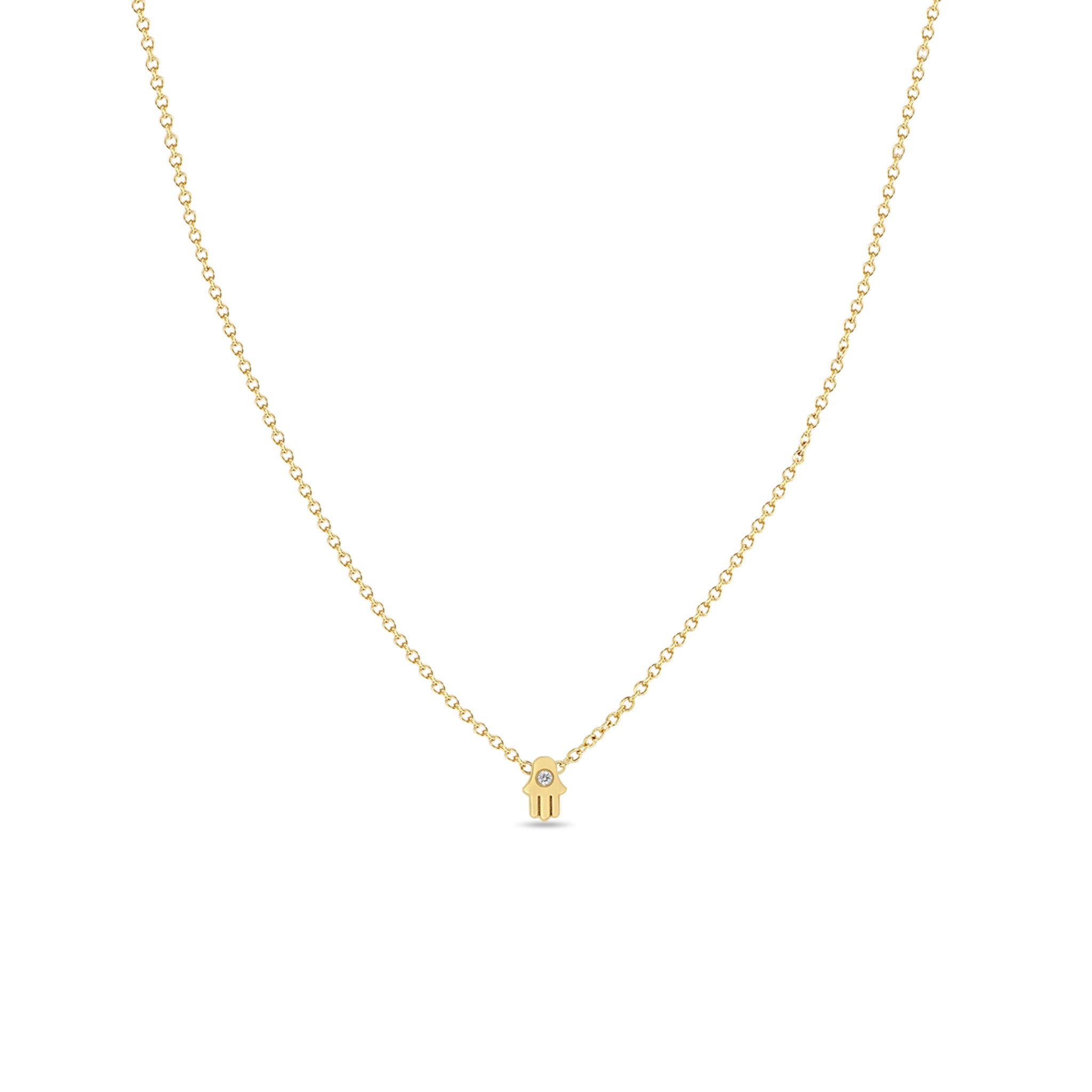 Itty Bitty Hamsa Necklace with Single Diamond