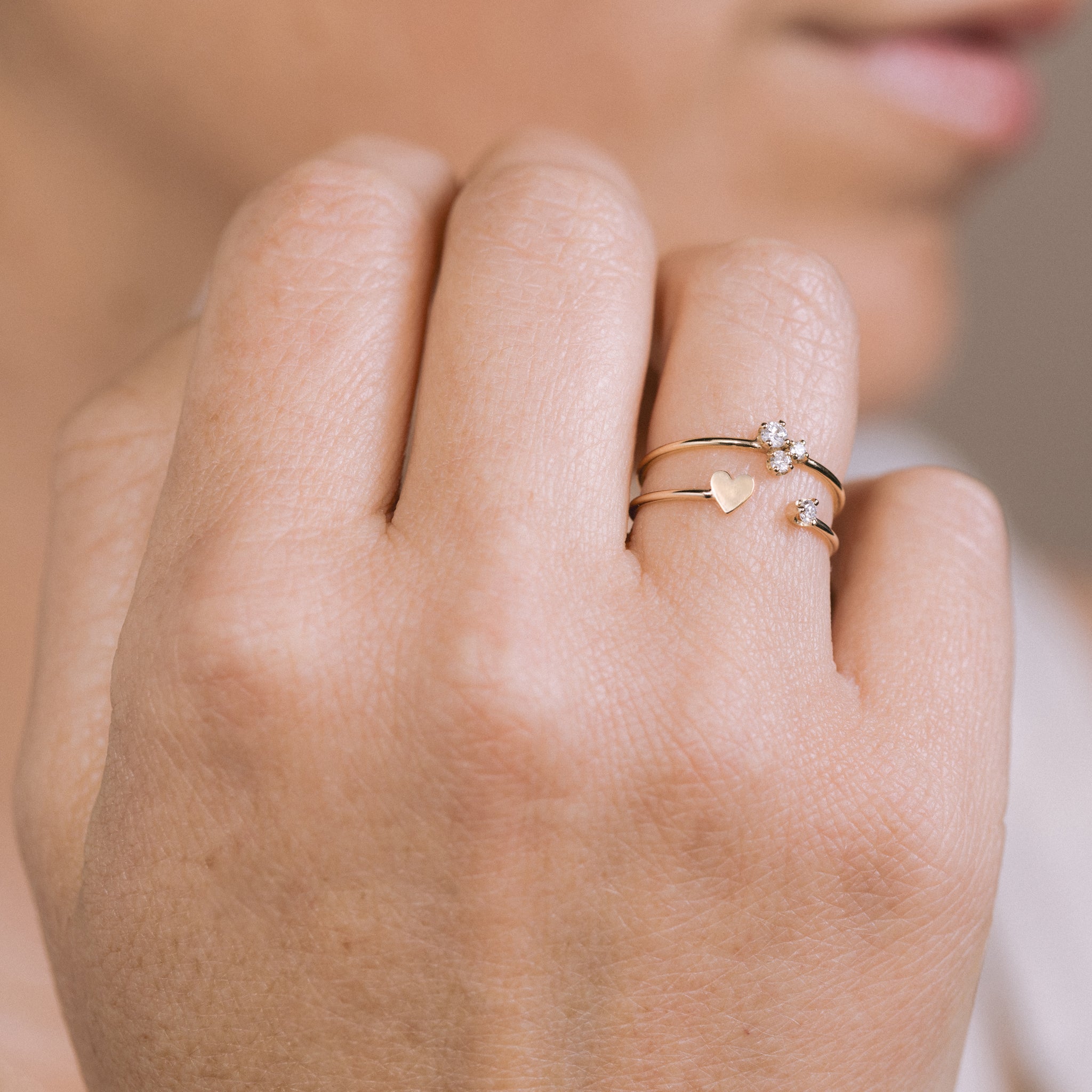 Gold Open Itty Bitty Heart with Diamond Ring