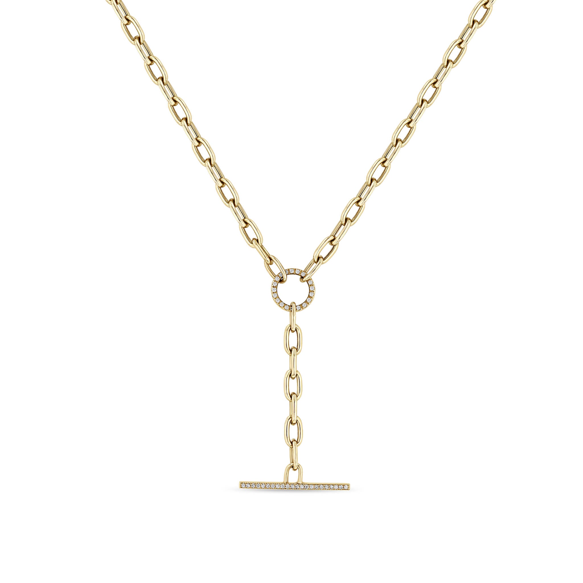Gold Square Link Chain with Pave Toggle Necklace