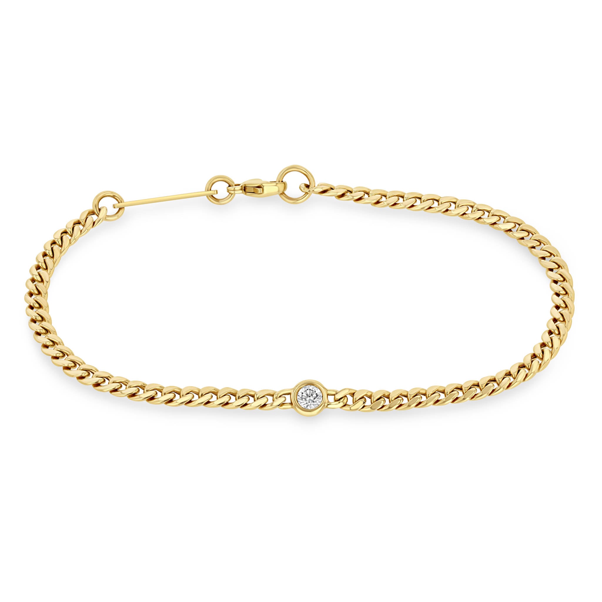 Small Curb Chain Bracelet with Single Floating Diamond