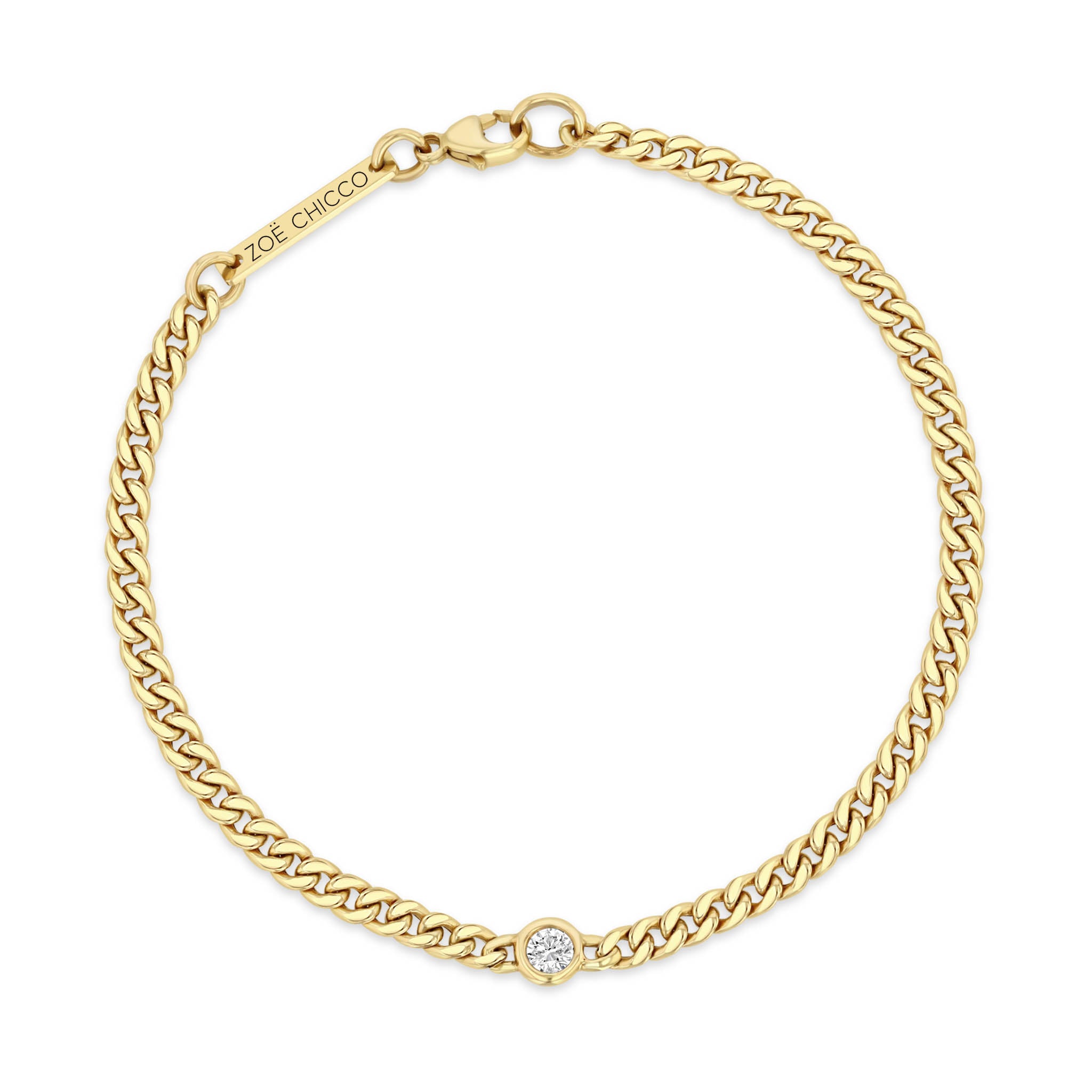 Small Curb Chain Bracelet with Single Floating Diamond