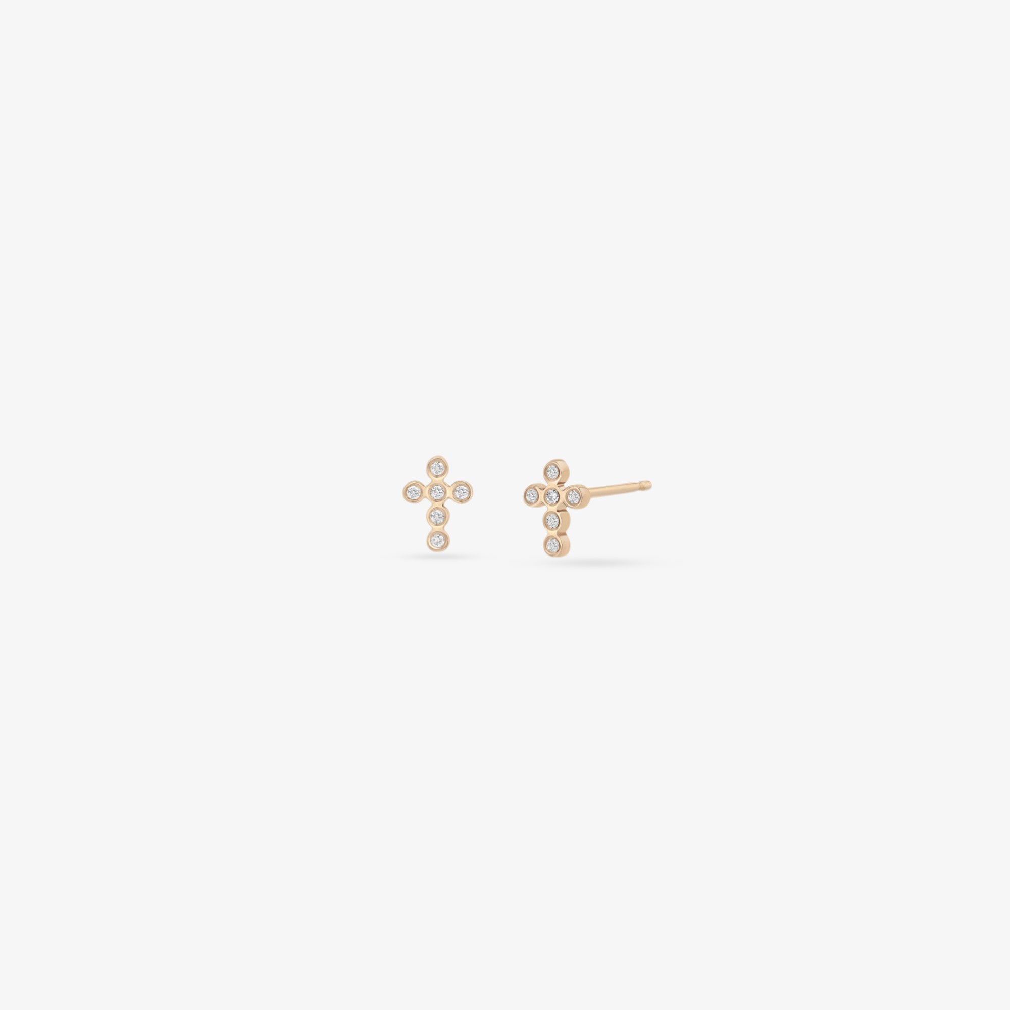 tiny bezel diamond cross studs in rg pair