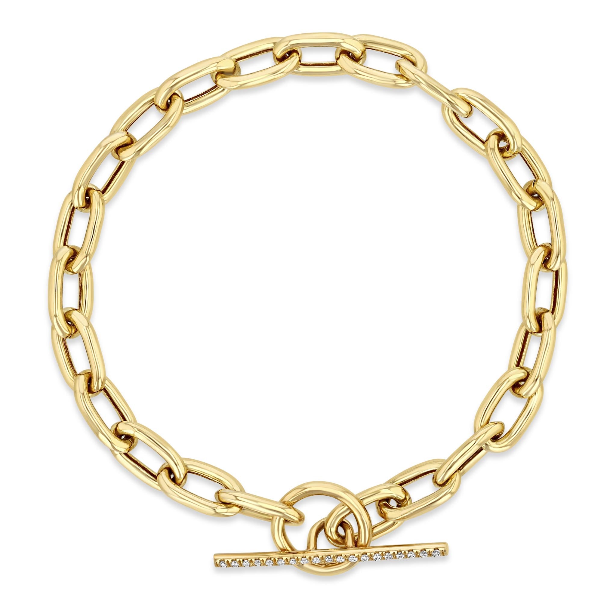 Extra Large Square Link Chain Bracelet with Pave Toggle Clasp