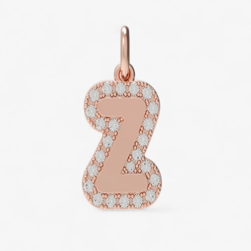 Large Bubble Initial Charm with Pave Outline Necklace