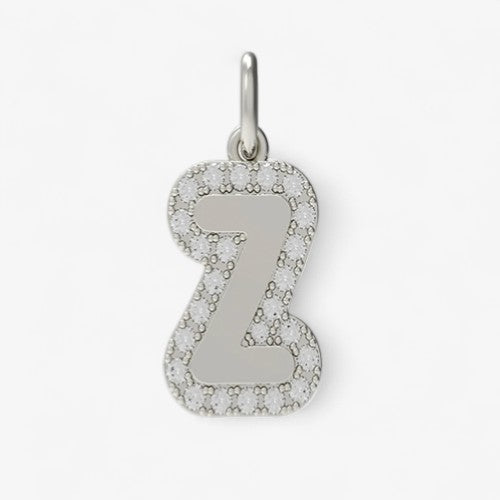 Large Bubble Initial Charm with Pave Outline Necklace
