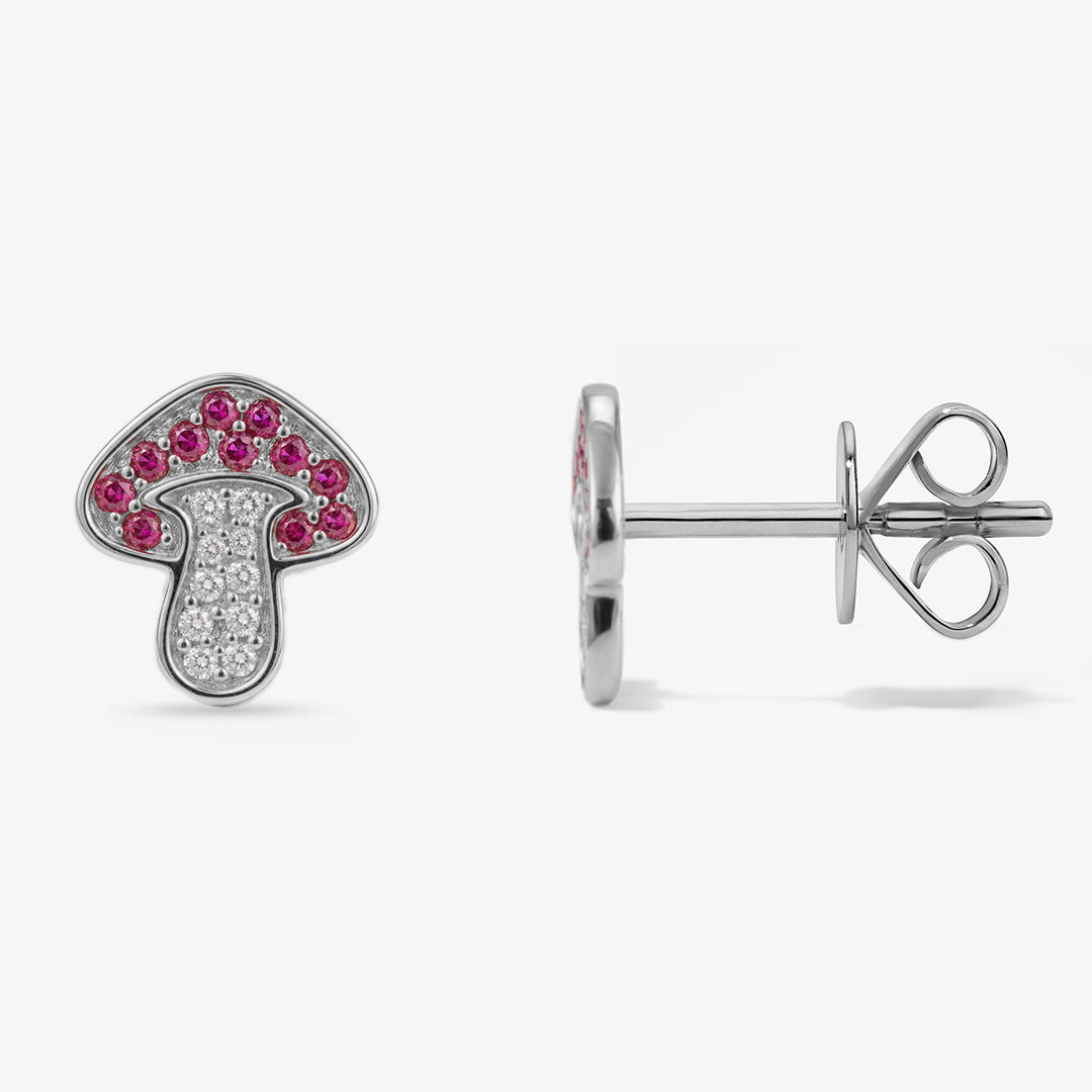 Mini Token Mushroom Studs 14K White Gold
