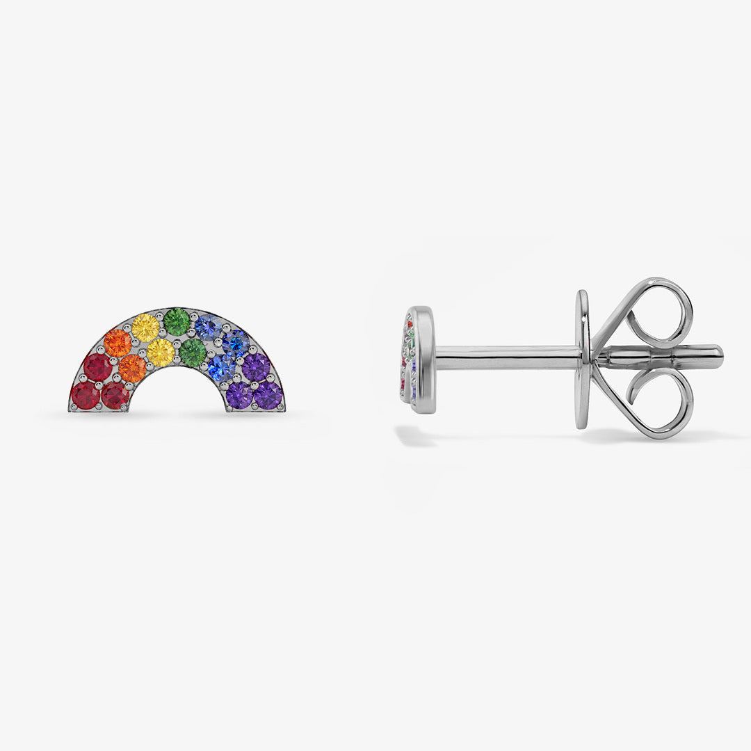 Mini Token Rainbow Studs 14K White Gold