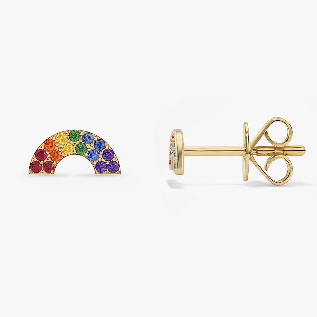 Mini Token Rainbow Studs 14K Yellow Gold