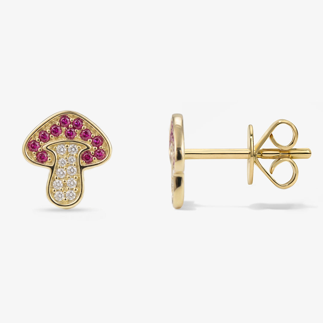 Mini Token Mushroom Studs 14K Yellow Gold