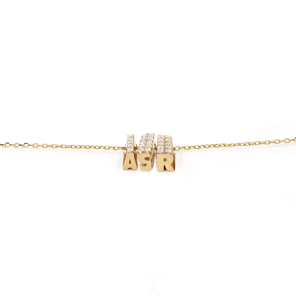 Barcode Necklace, Initials "ASR" in Yellow Gold