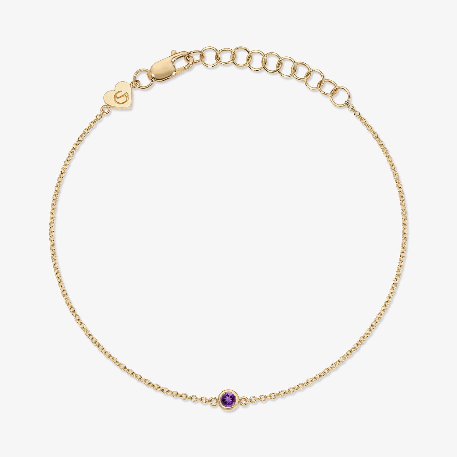 Margot Birthstone Bezel Chain Bracelet 14K Yellow Gold Amethyst