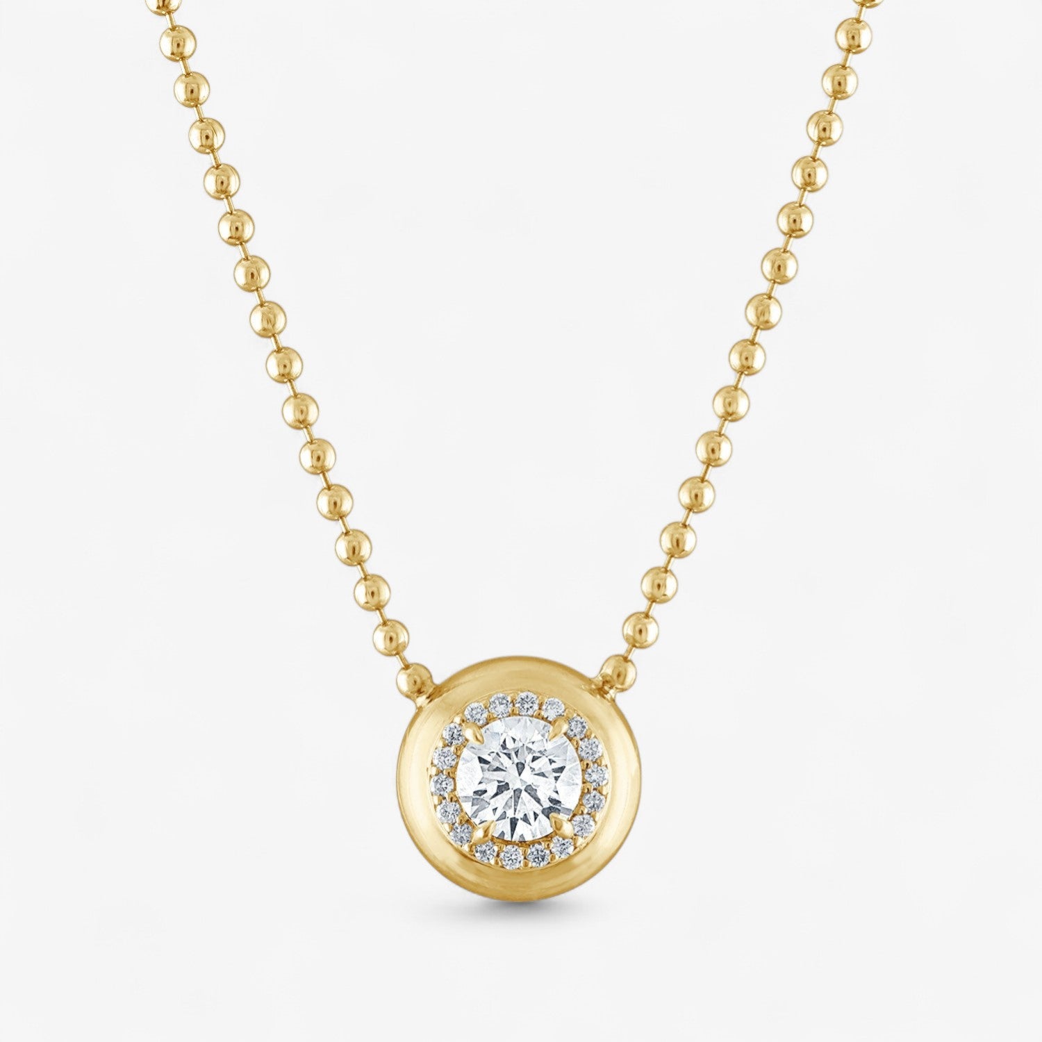 Petite Diamond Button Bead Chain Necklace in Yellow Gold