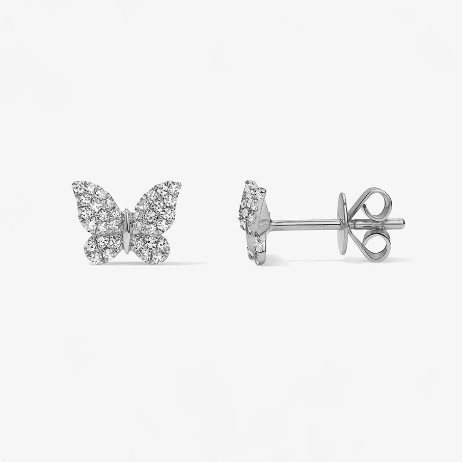 Mini Token Pave Butterfly Studs 14K White Gold Pair