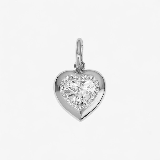 White Topaz Heart Button Charm