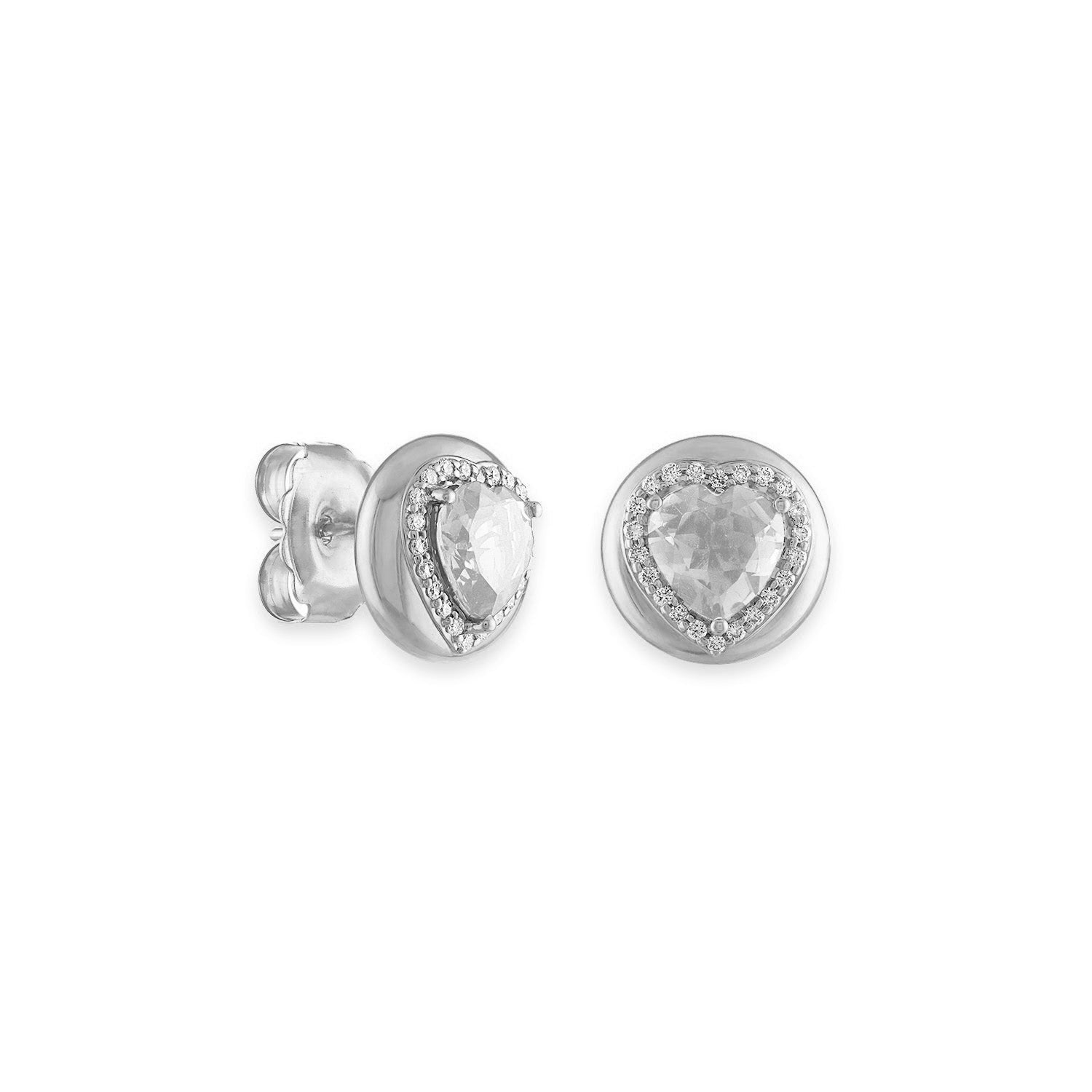 White Topaz Button Heart Studs