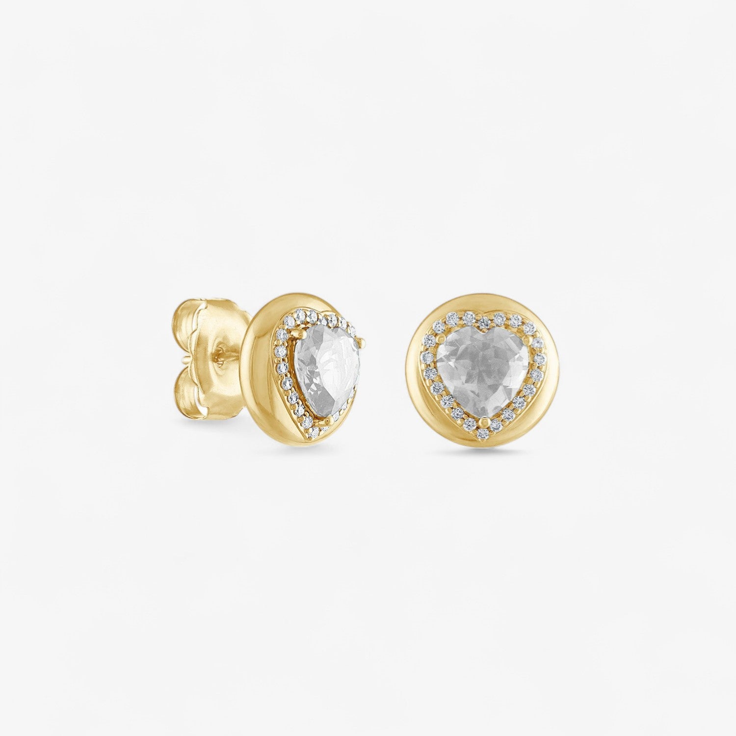 White Topaz Button Heart Studs