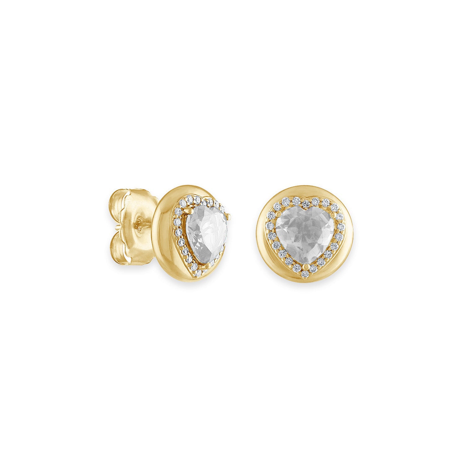 White Topaz Button Heart Studs