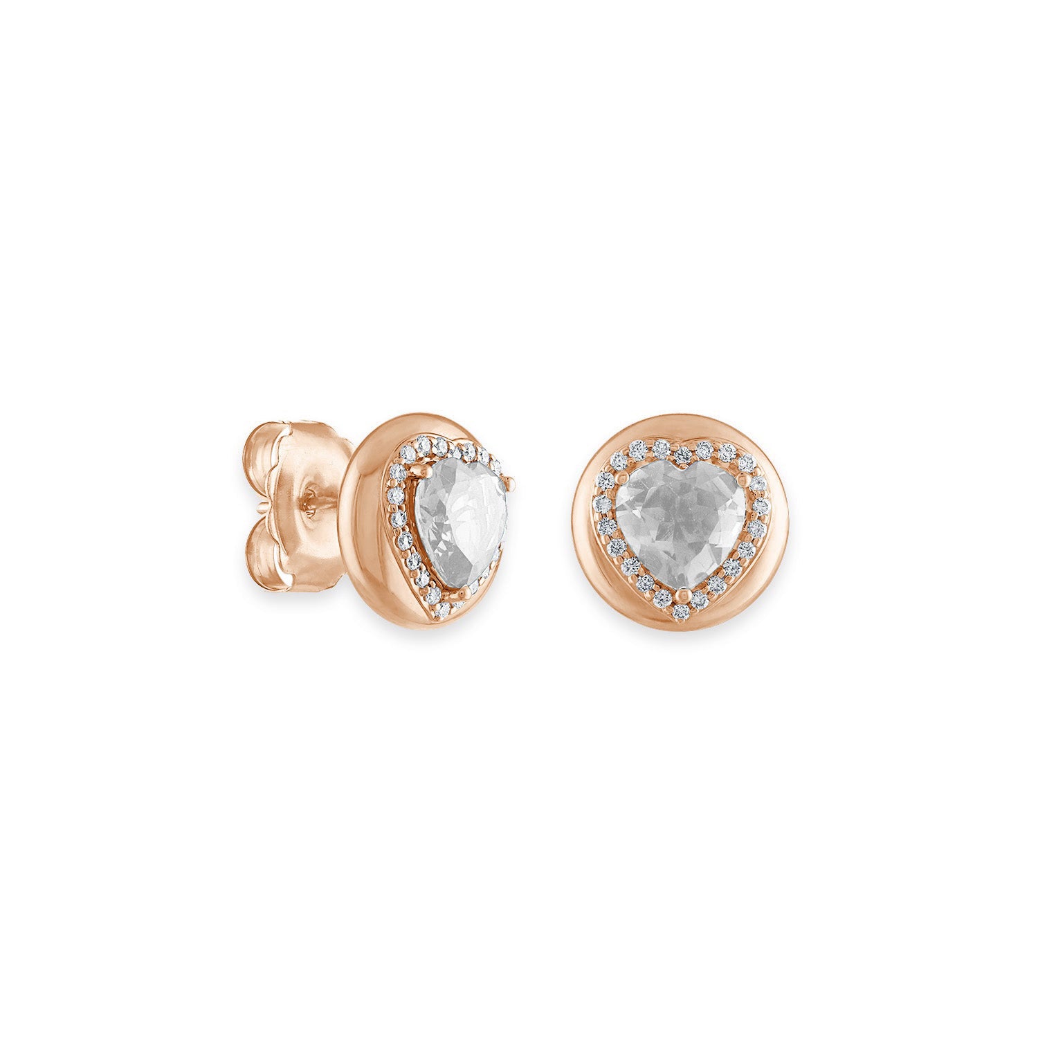 White Topaz Button Heart Studs