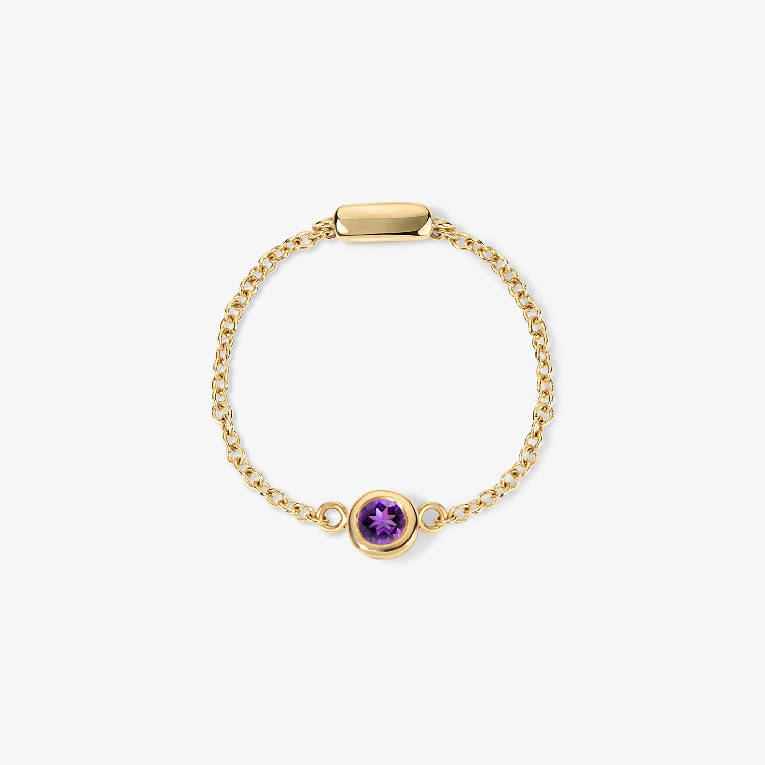 Margot Birthstone Bezel Chain Ring 14K Yellow Gold Amethyst