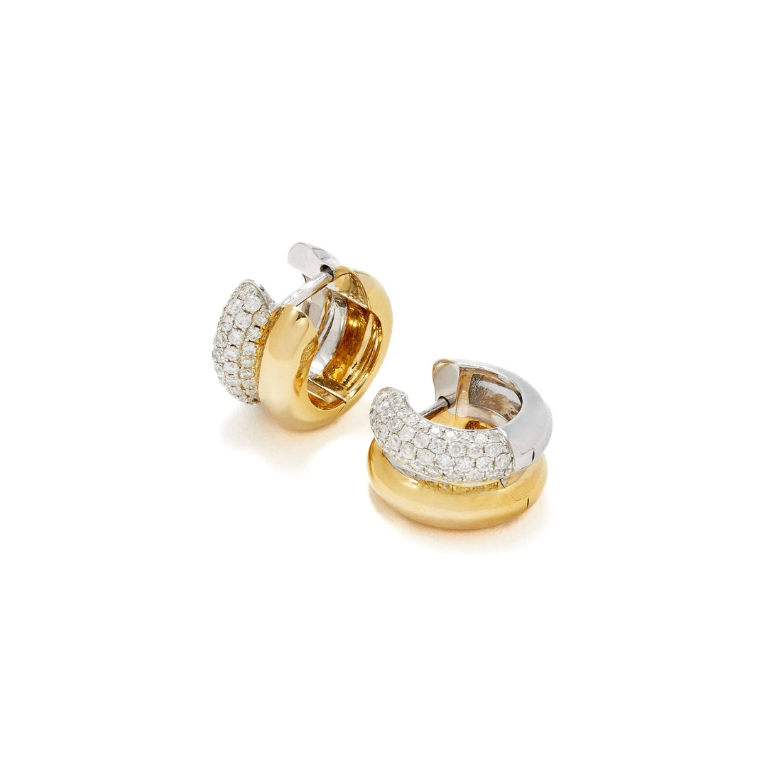 Gold and Diamond Two Row Huggie Earrings