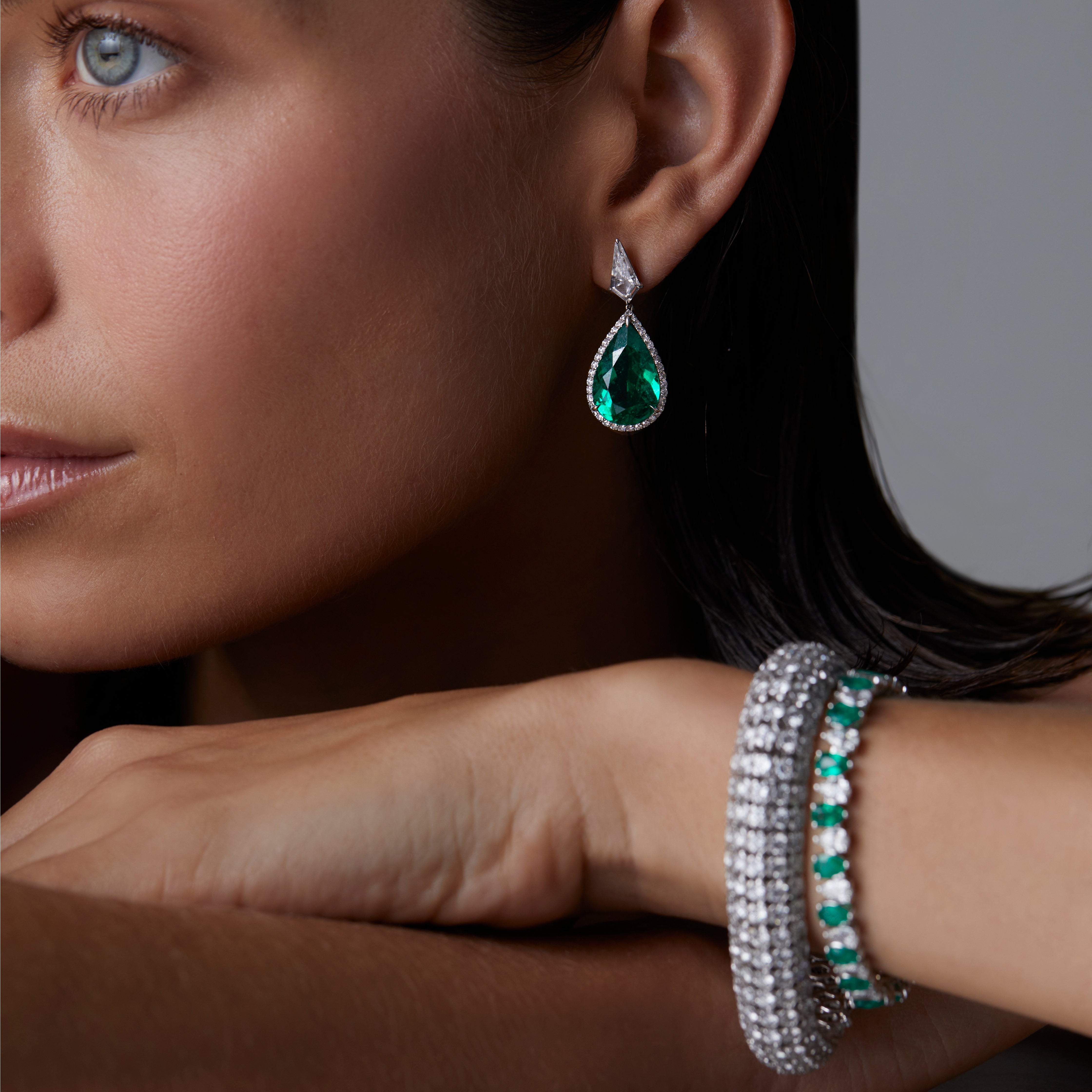 Green Colombian Emerald and Diamond Pave Drop Earrings