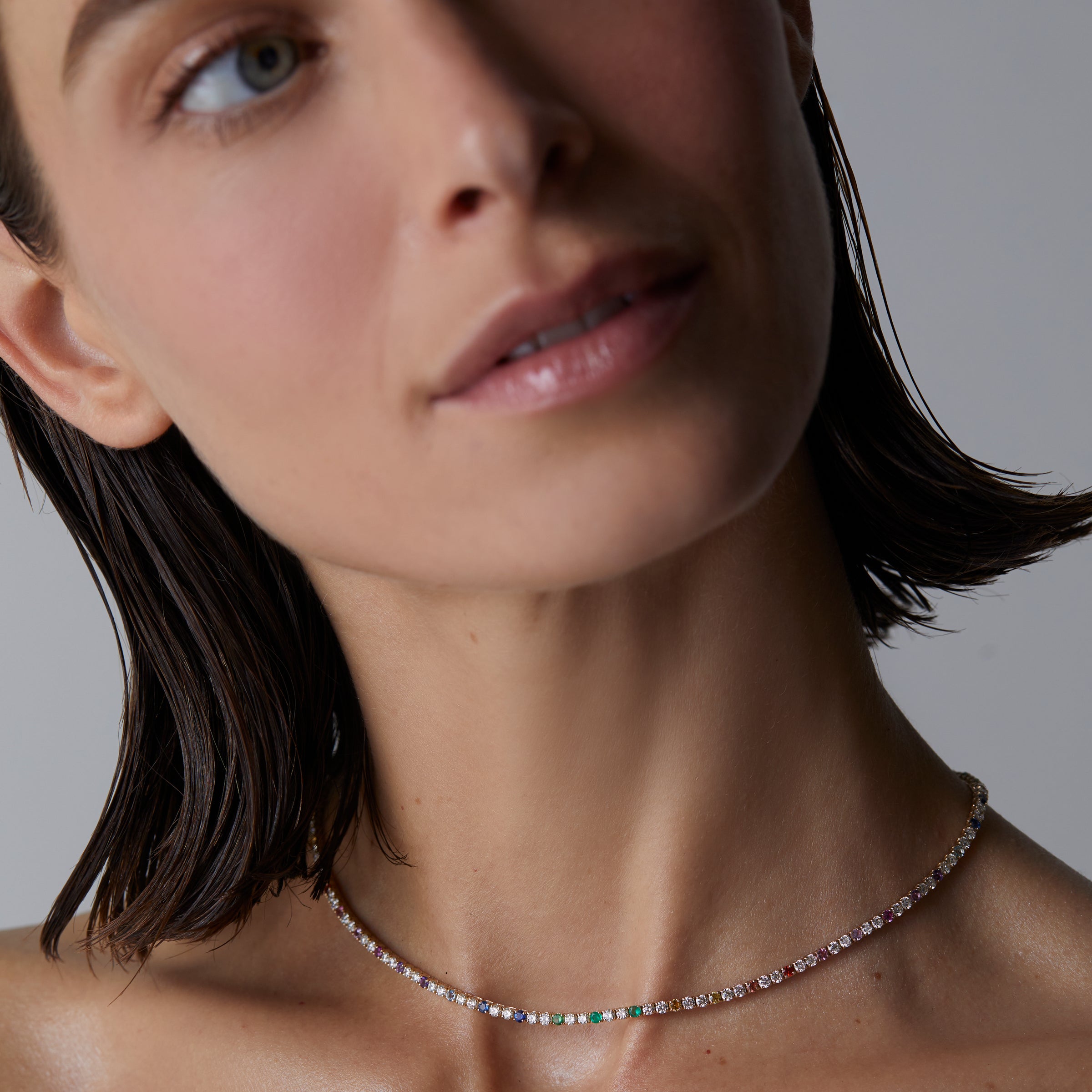 Mini Rainbow Sapphire and Diamond Tennis Necklace