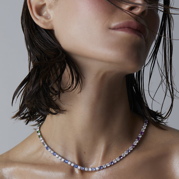 Rainbow Sapphire and Diamond Tennis Necklace