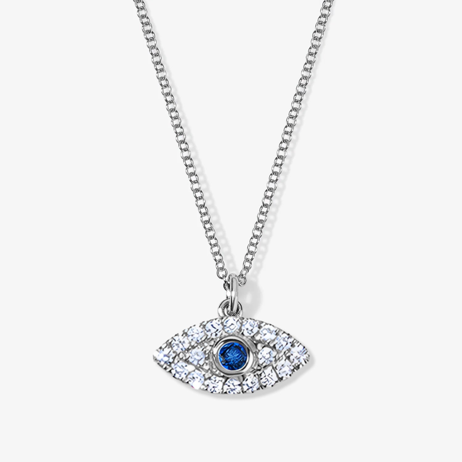 Mini Token Pave Evil Eye Necklace 14K White Gold