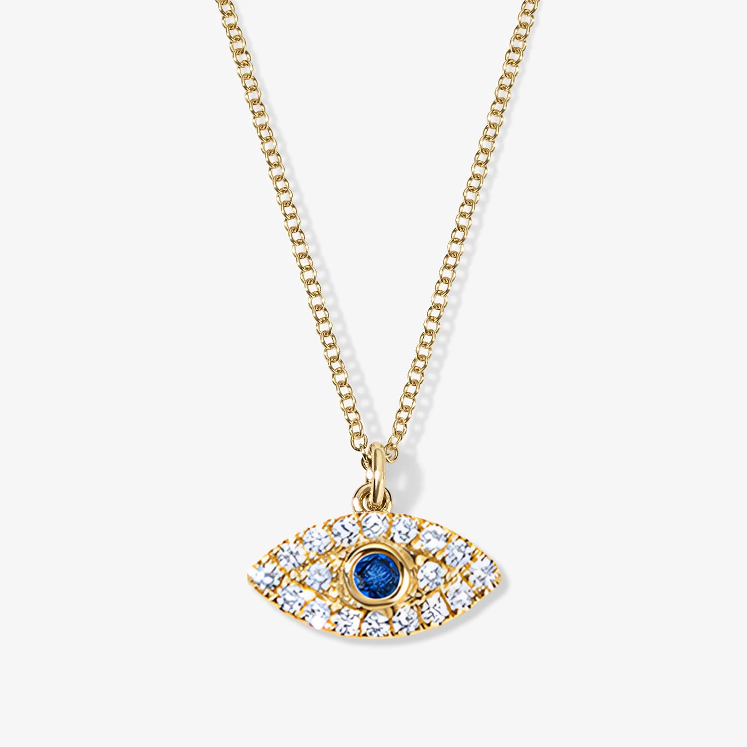 Mini Token Pave Evil Eye Necklace 14K Yellow Gold