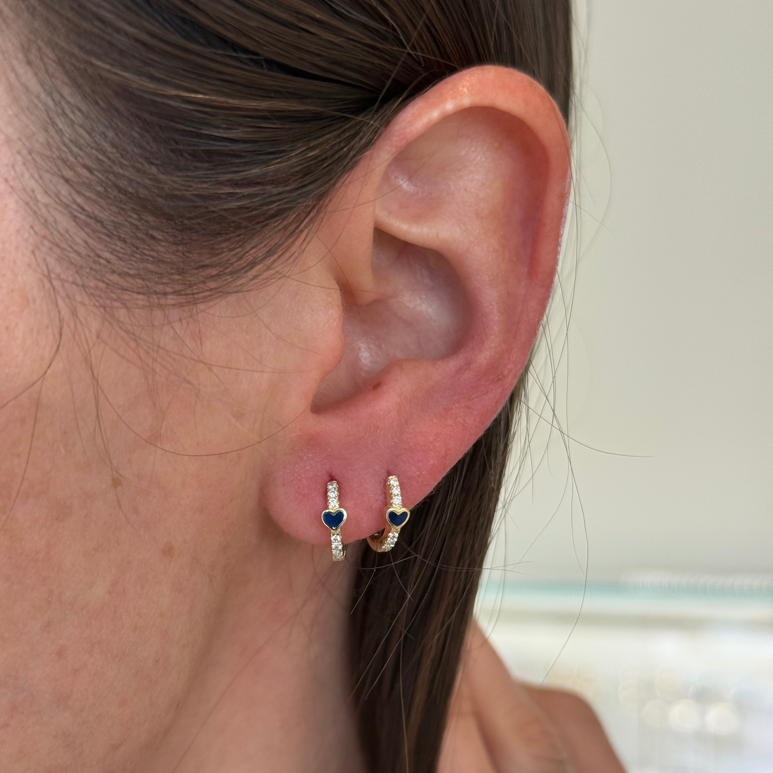 Vault Sale: Gypsy Mini Heart Earrings in Yellow Gold with Navy Blue Enamel