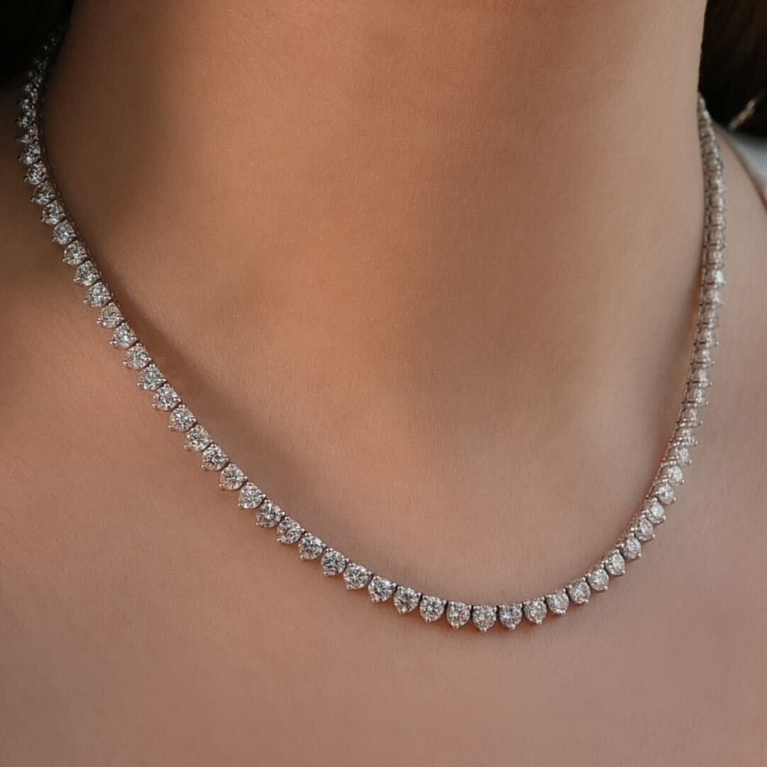 Classic Diamond Tennis Necklace 3 Prong