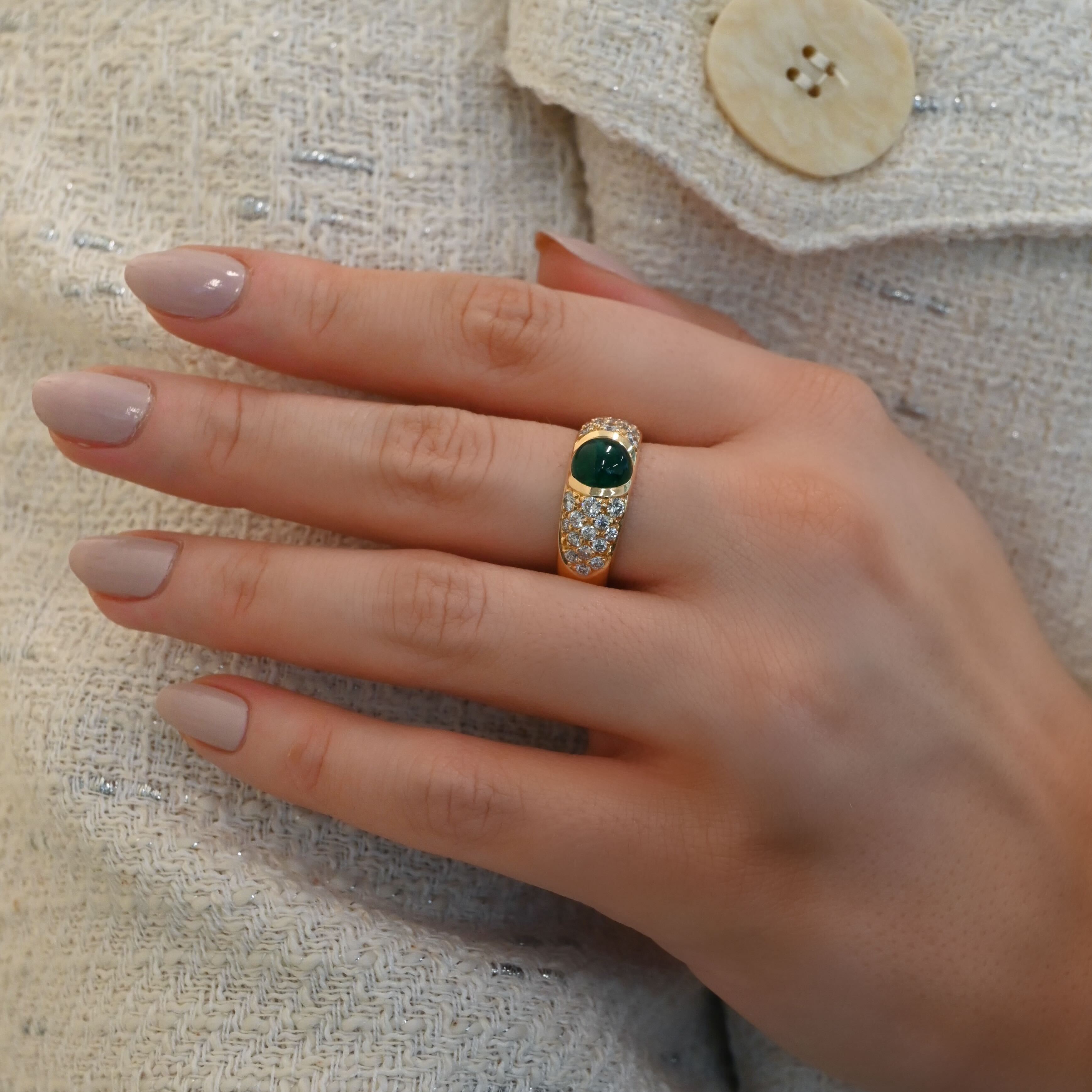 Vintage Cabochon Emerald and Diamond Ring