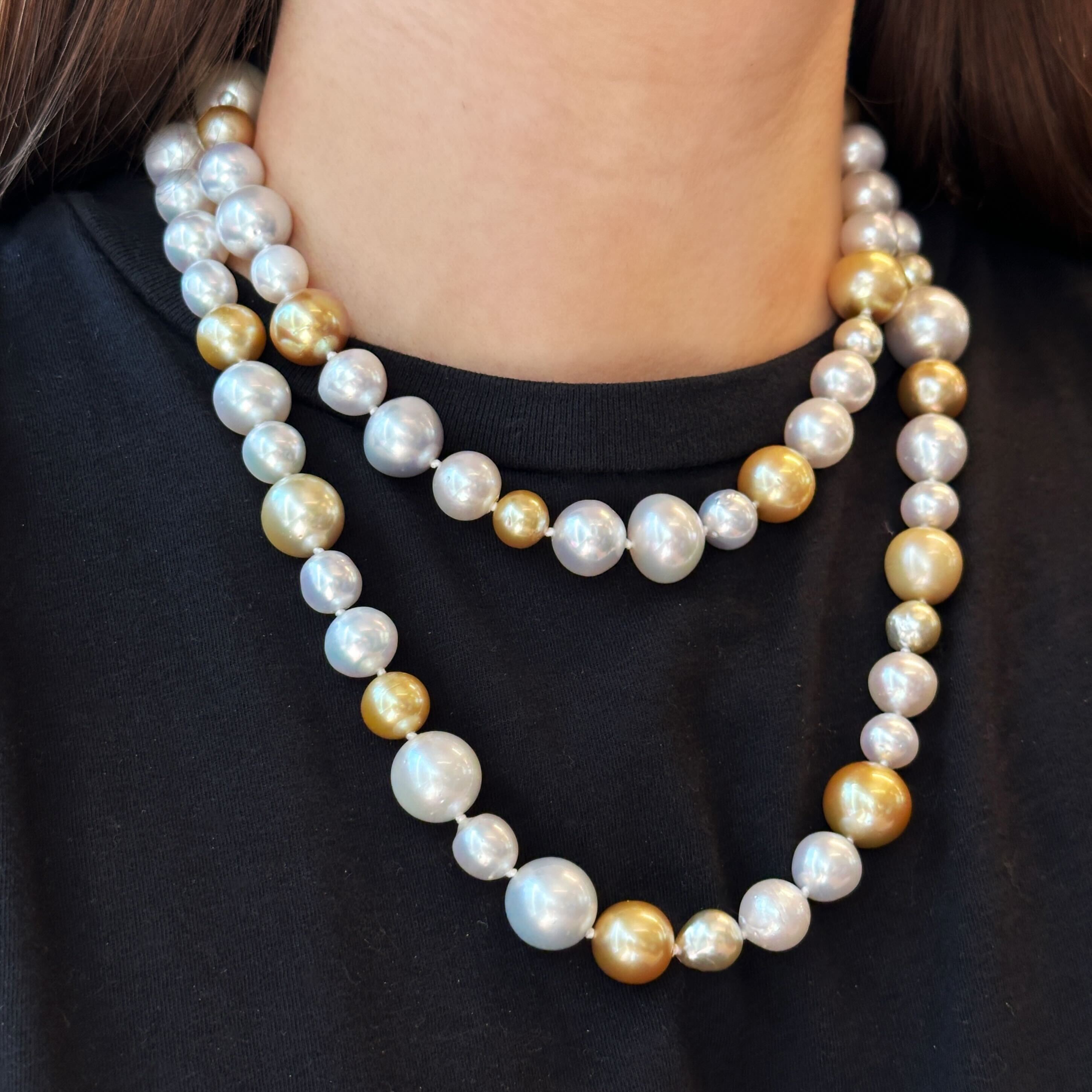 White and Gold South Sea Pearl Necklace Double Wrap