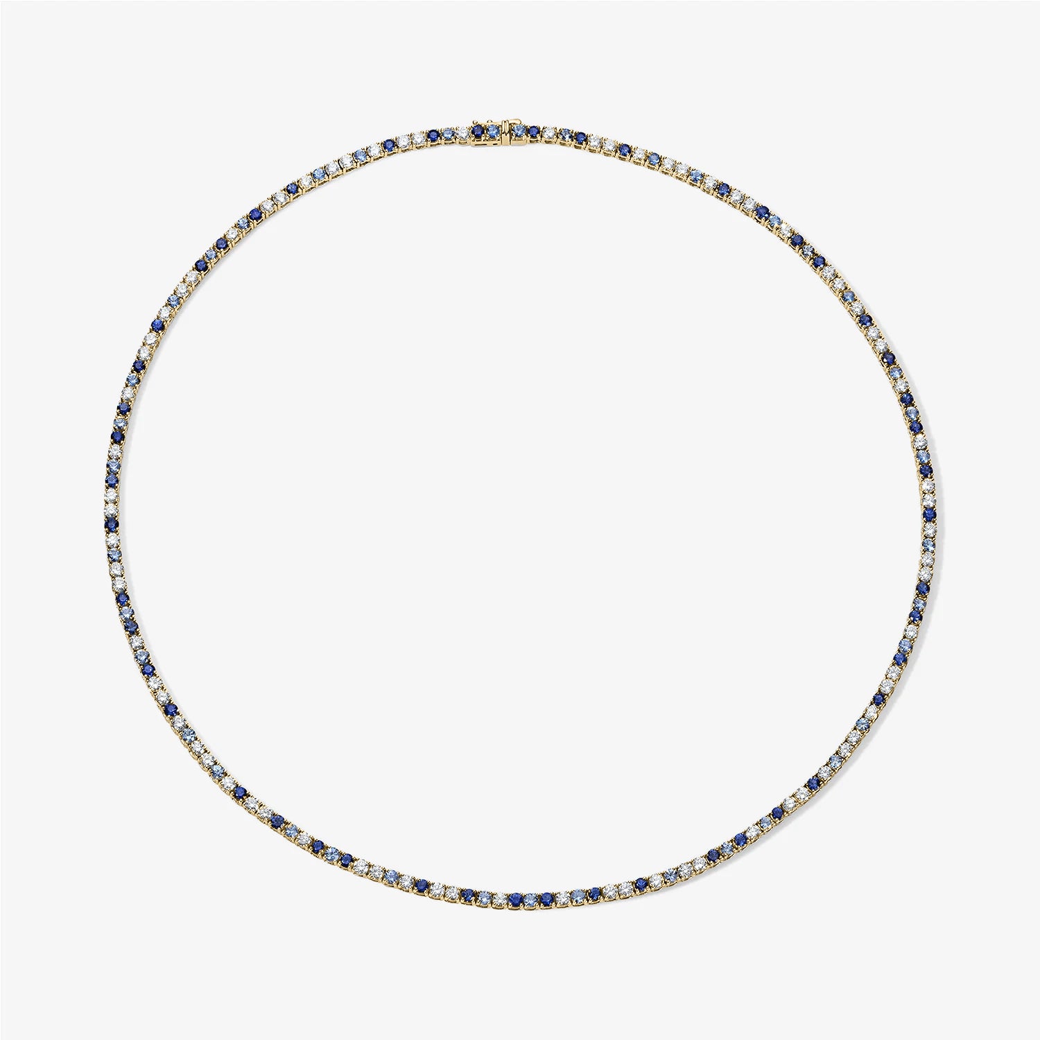 Grace Blue Sapphire and Diamond Tennis Necklace 14K Yellow Gold