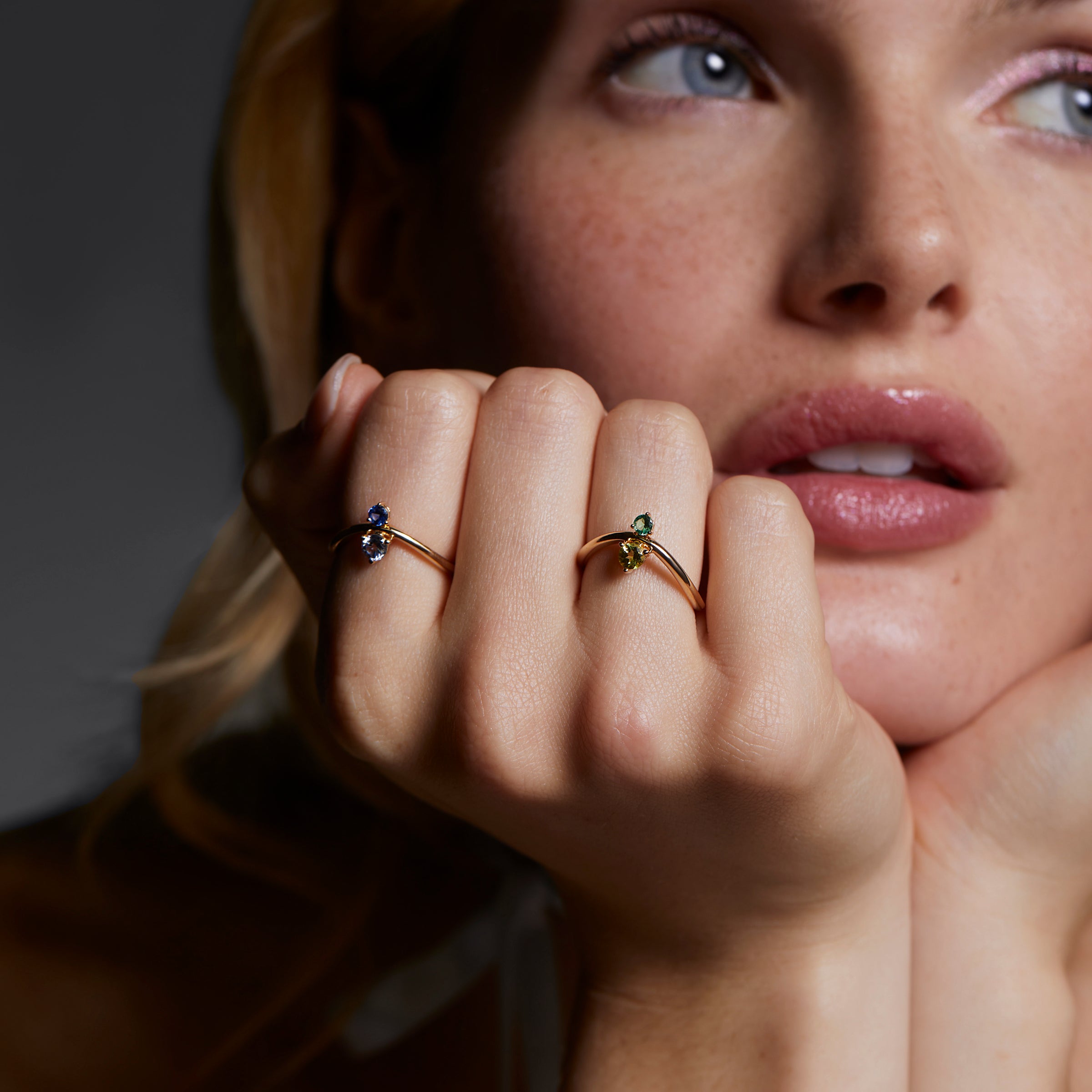 Grace Emerald and Peridot Two Stone Stack Ring