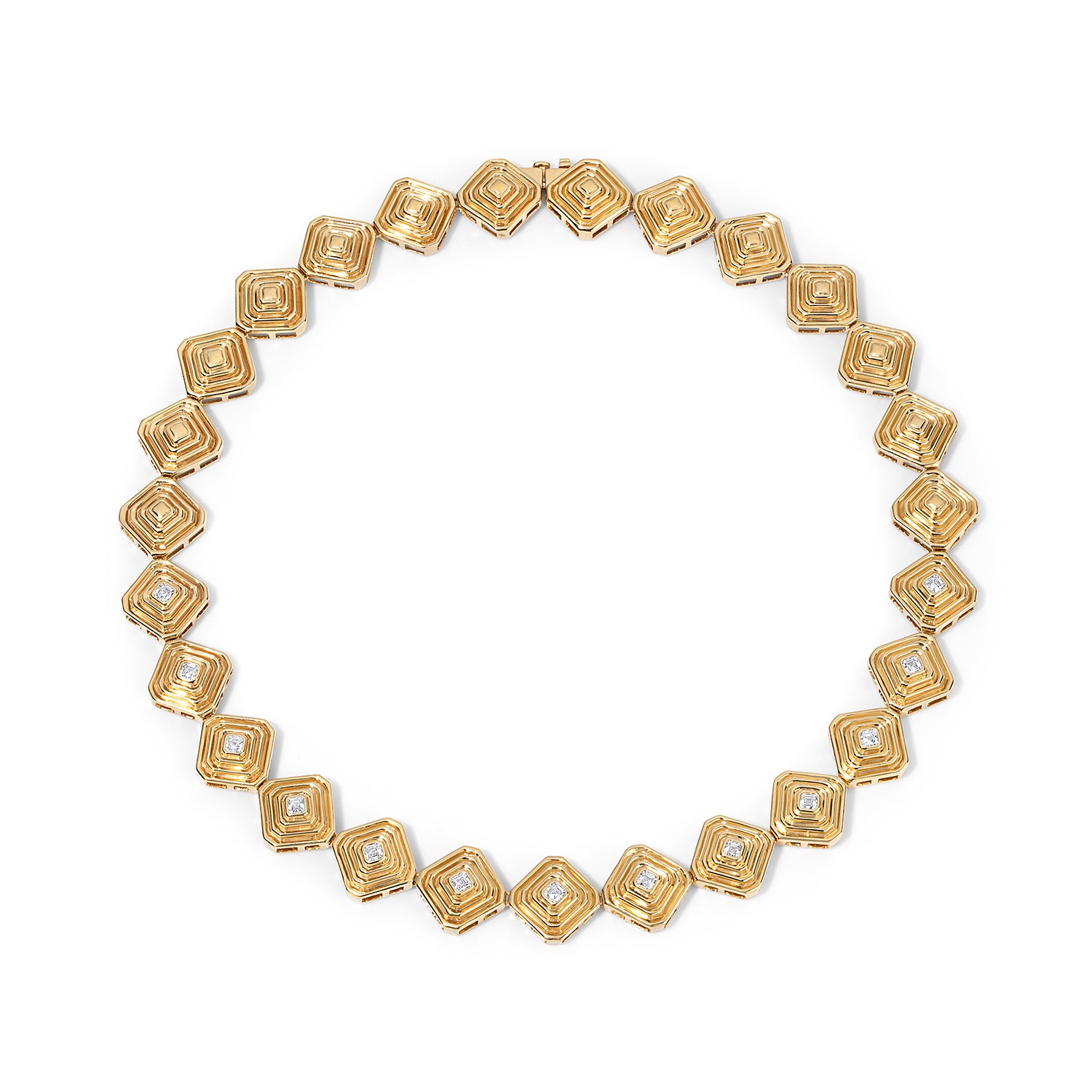 Gold and Diamond Asscher Tennis Necklace