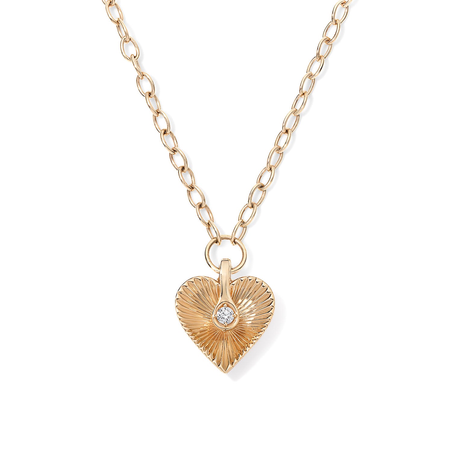 Gold and Diamond Fluted Heart Pendant