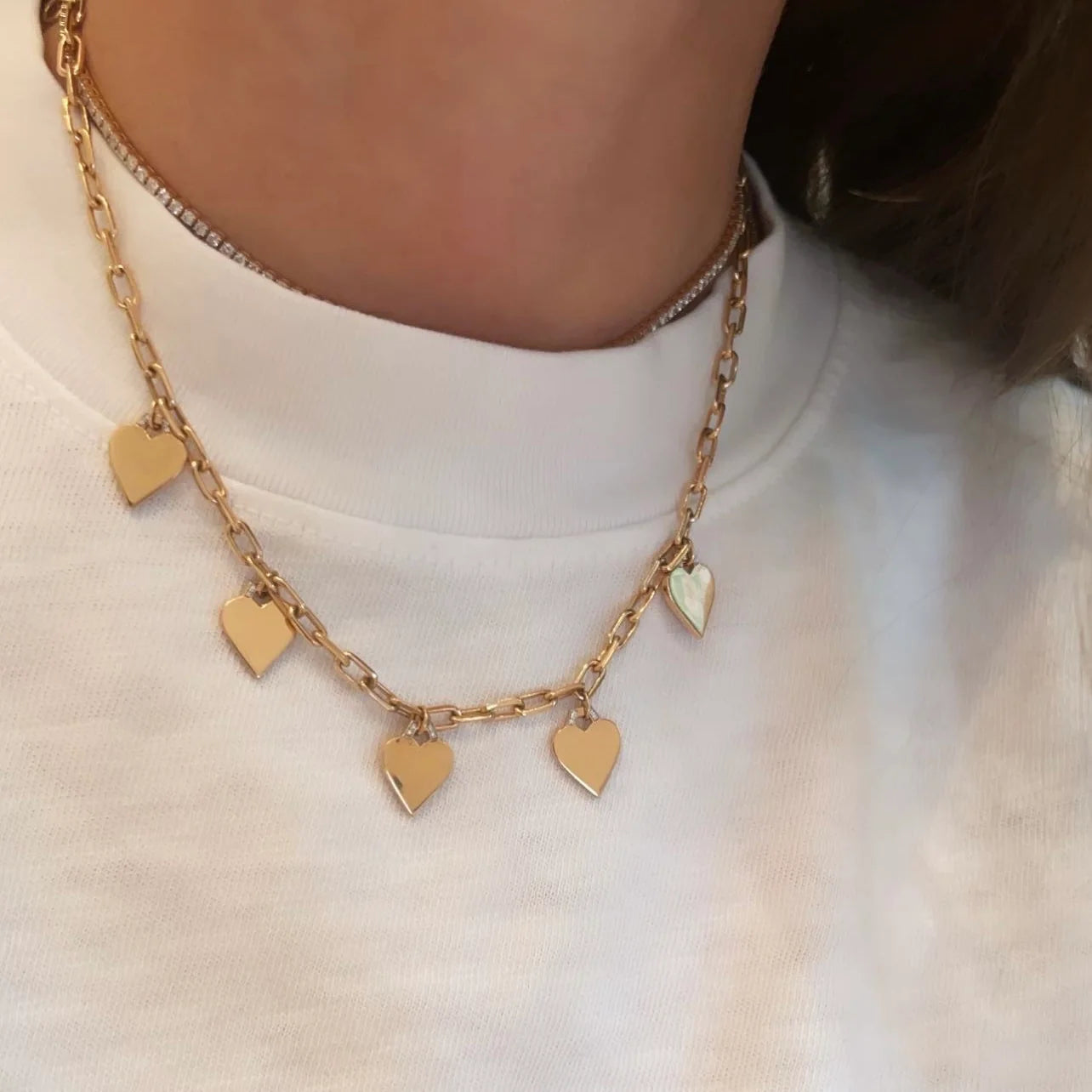 Dora Gold Multi Heart Charm Necklace