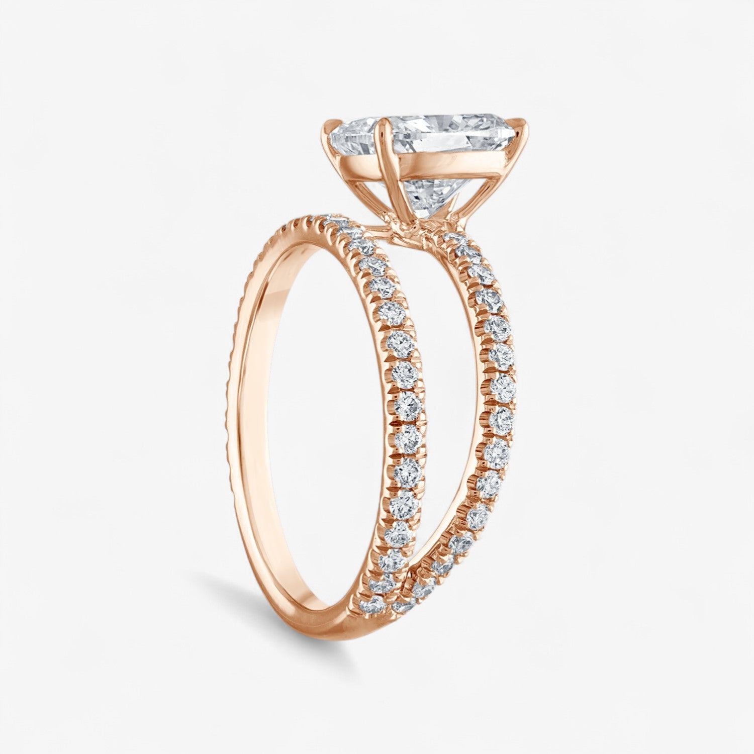 Heart Shaped Pave Band and a Half Engagement Ring