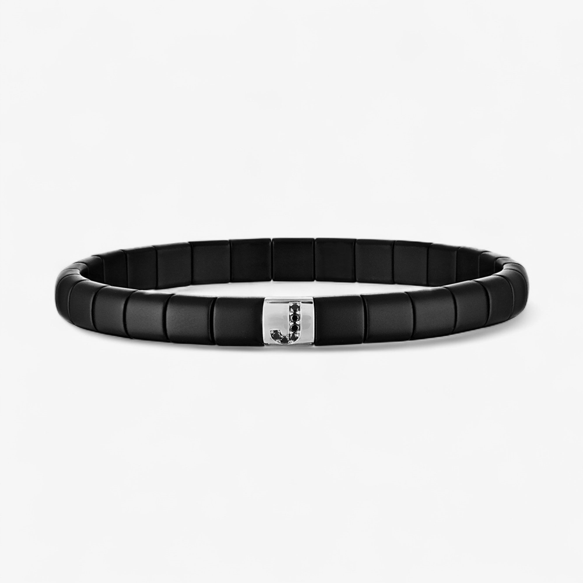 Matte Black Ceramic Bracelet with Initial