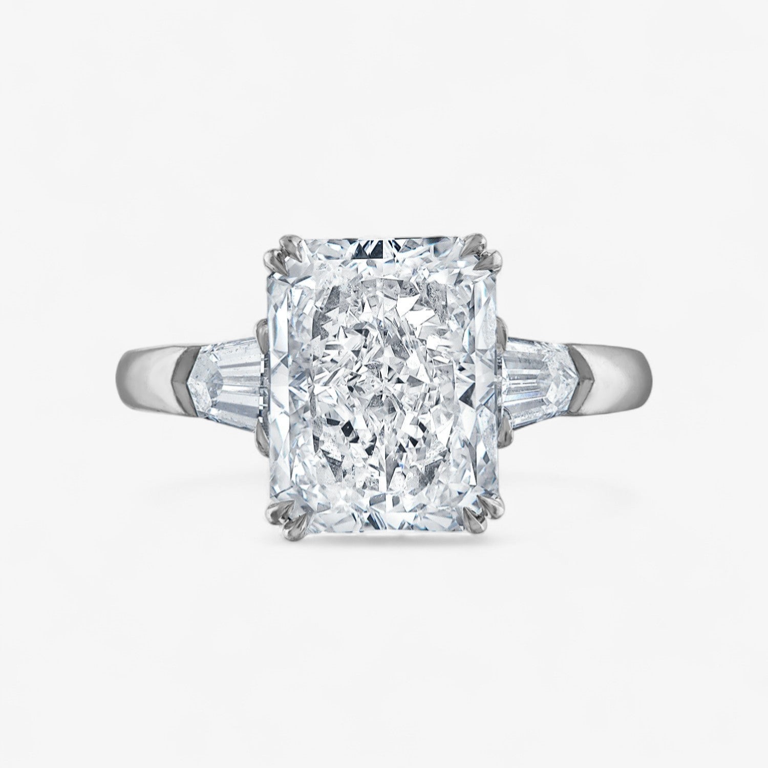 4.03ct Radiant Cut Three-Stone with Diamond Bullets Side Stones Engagement Ring