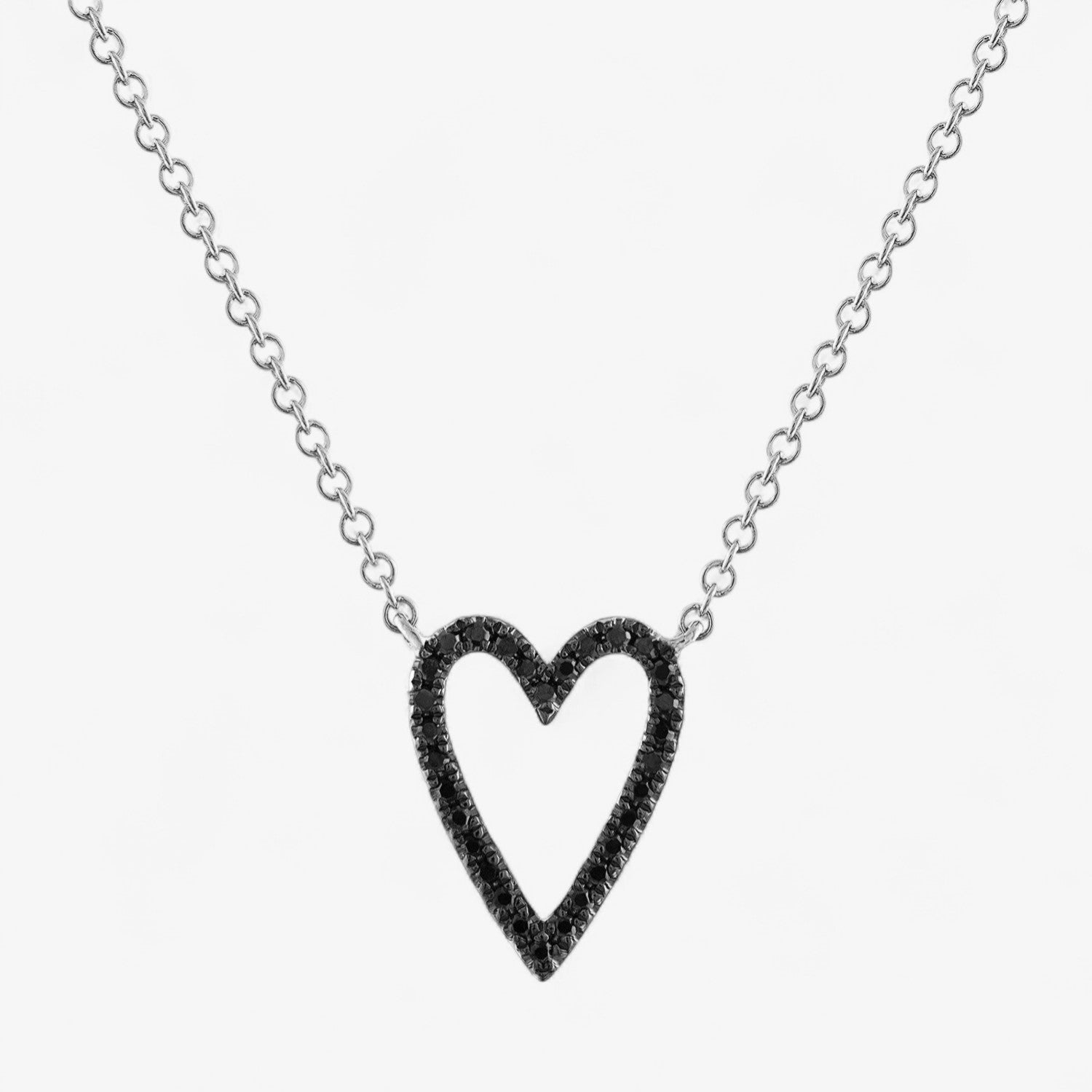 Small Black Diamond Pave Heart Shaped Outline Necklace