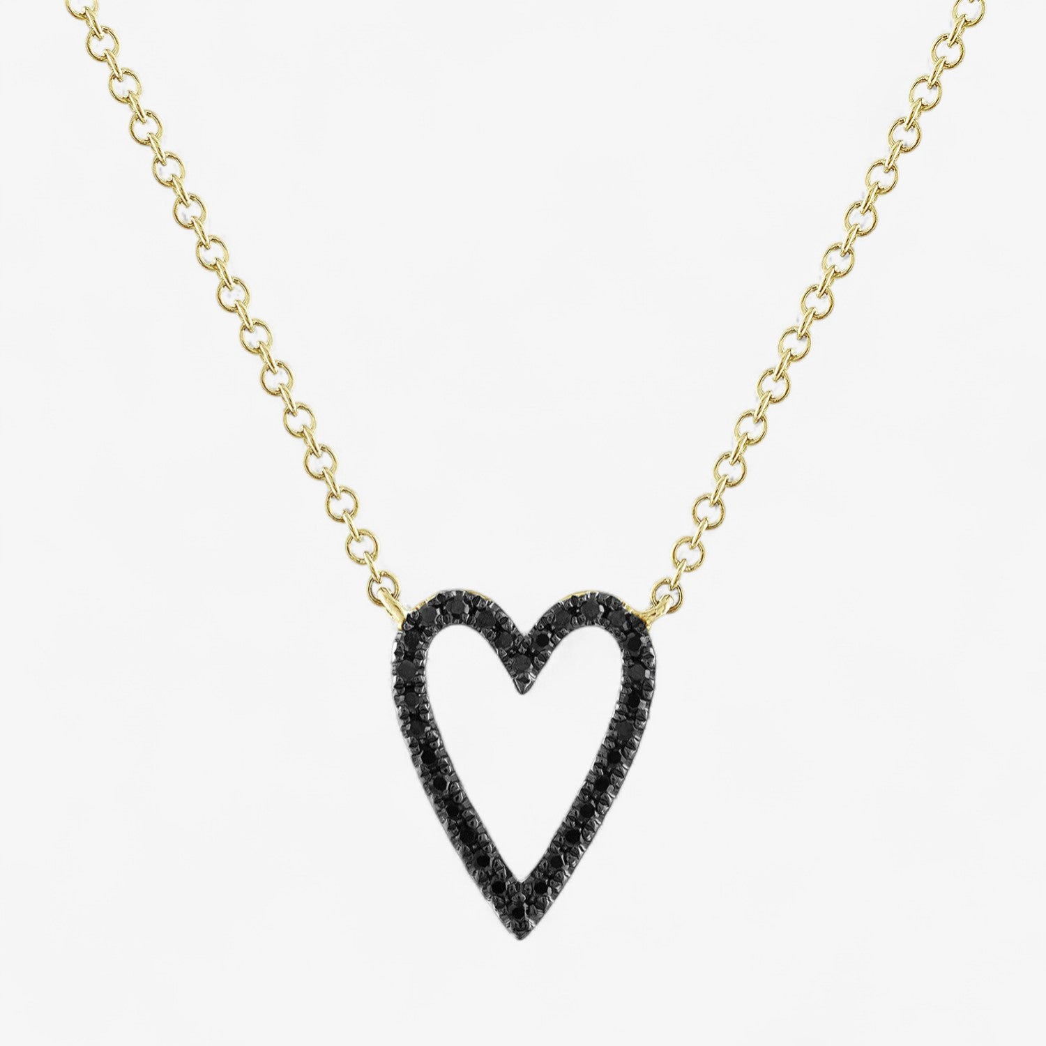 Small Black Diamond Pave Heart Shaped Outline Necklace
