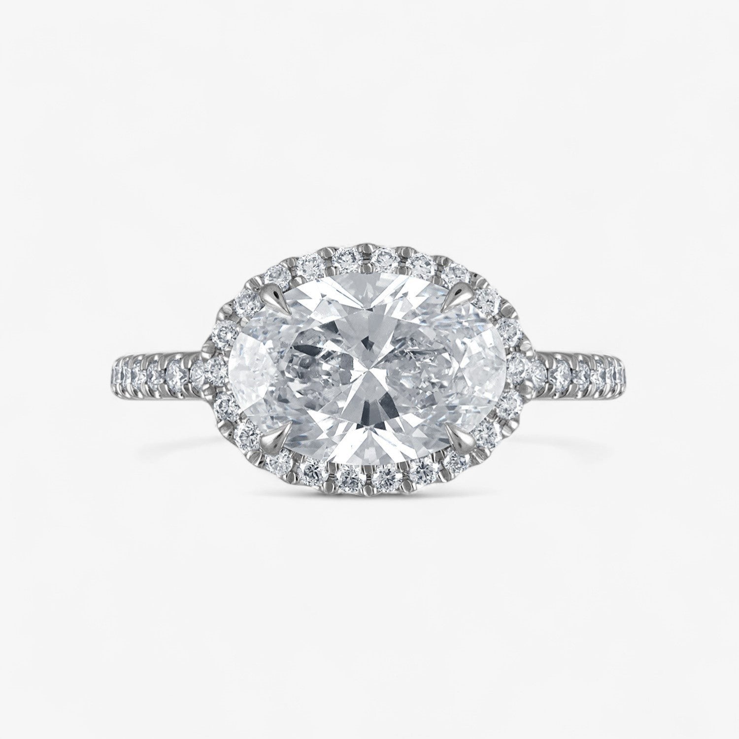 Oval Shape East-West with Pave Halo and Band Engagement Ring